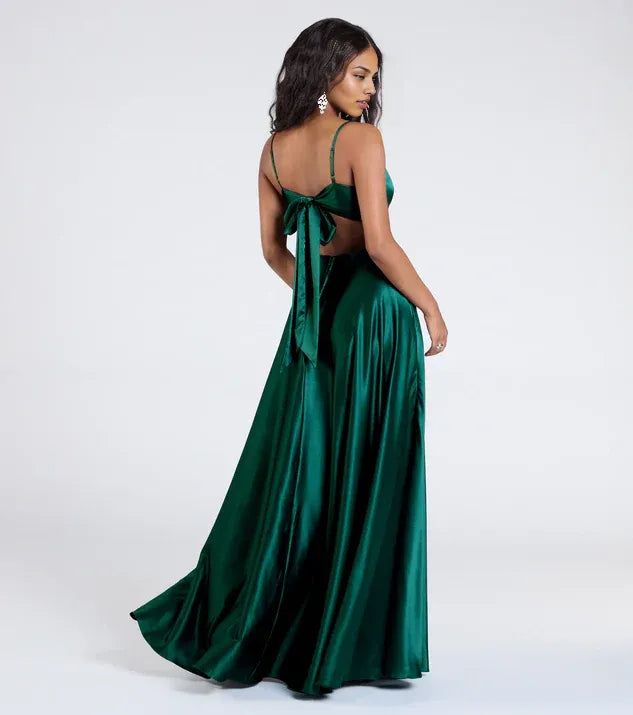Charming A-Line V Neck Sleeveless Open Tie-back Floor-Length Prom Dress